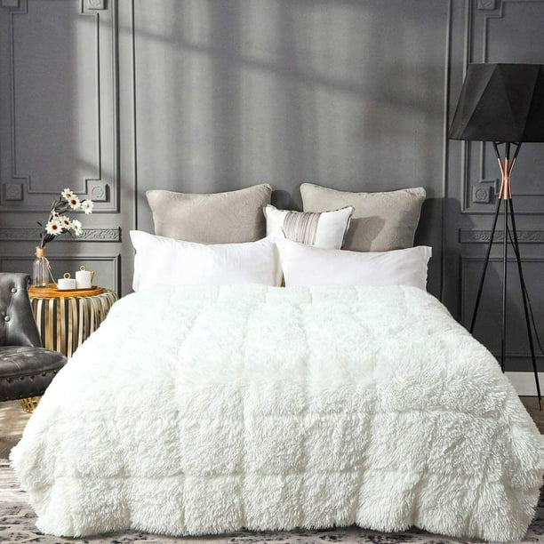 Shaggy Faux Fur Weighted Blanket 15 Pounds,Kivik Fluffy Fur Weighted Blanket for Adult Warm Winter Gifts,Fuzzy Plush Sherpa Furry Heavy Throw Blanket for Couch Sofa,Dual Side White 48x72 Inches